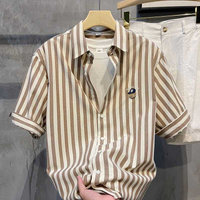 quinlan Men Striped Casual Brown Shirt