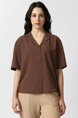 VAN HEUSEN Women Solid Casual Brown Shirt