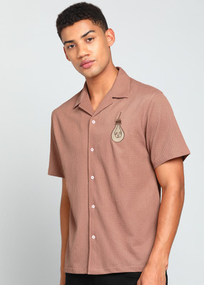 INDICLUB Men Self Design Casual Orange Shirt
