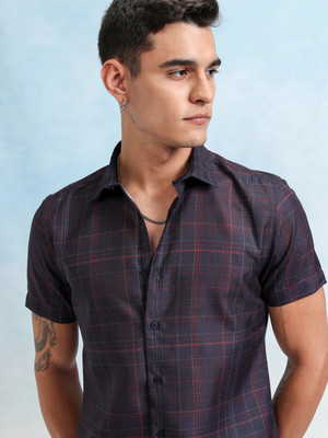 HIGHLANDER Men Checkered Casual Blue Shirt