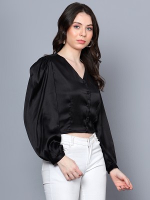 ANVI Be Yourself Women Solid Casual Black Shirt