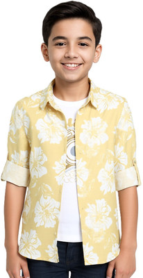 CAVIO Boys Floral Print Casual Yellow Shirt