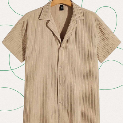 Looksky Men Self Design Casual Cream Shirt