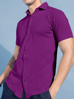 Virast Fashion Men Self Design Casual Purple Shirt