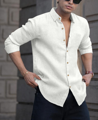KE CREATION Men Solid Casual White Shirt