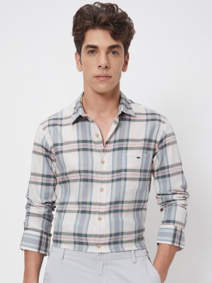 MUFTI Men Checkered Casual Blue, White Shirt