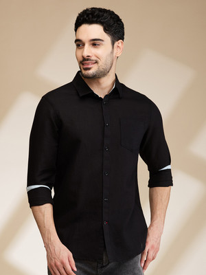BEING HUMAN Men Solid Casual Black Shirt