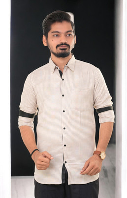 PUBHIZA Men Checkered Casual Yellow Shirt
