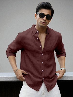 Yanthhi Men Solid Casual Maroon Shirt