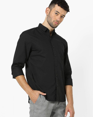 UWR Men Self Design Casual Black Shirt