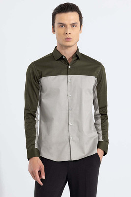 Snitch Men Color Block Casual Grey Shirt