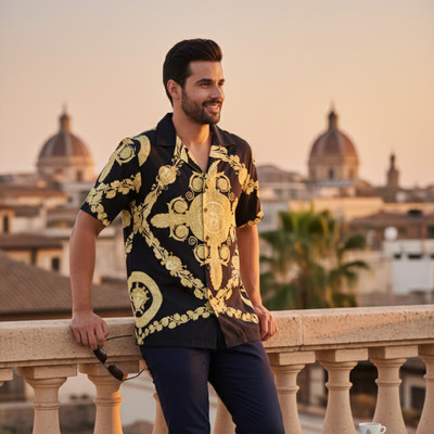 Sageware Men Printed Casual Black Shirt
