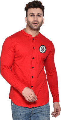GEUM Men Graphic Print Casual Red Shirt