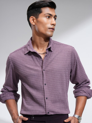 HIGHLANDER Men Self Design Casual Purple Shirt