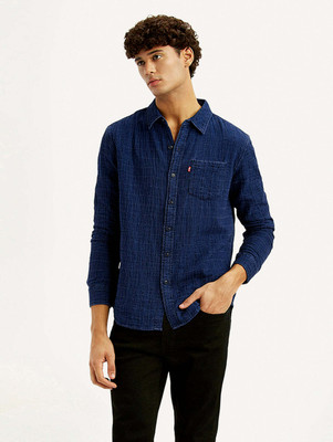 LEVI'S Men Self Design Casual Dark Blue Shirt