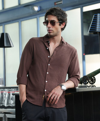 CAMPUS SUTRA Men Solid Casual Brown Shirt