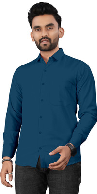 NURASO Men Solid Casual Blue Shirt