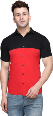 Money Leaf Men Solid Casual Red Shirt