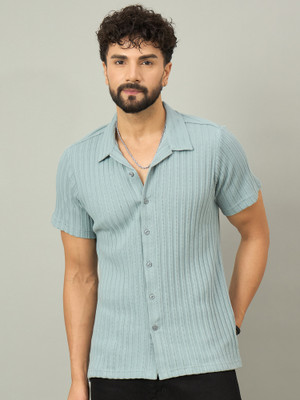 REPRISE Men Self Design Casual Light Blue Shirt