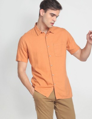 FLYING MACHINE Men Solid Casual Orange Shirt