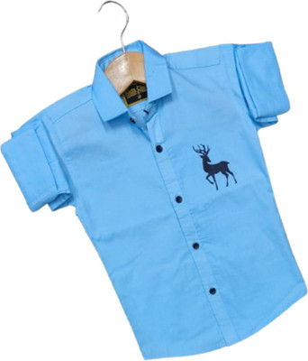 Jainam Club Boys Printed Casual Light Blue Shirt
