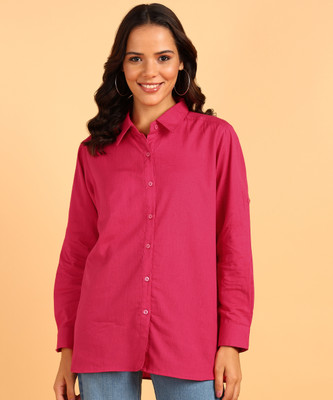 Blocks Of India Women Solid Casual Pink Shirt