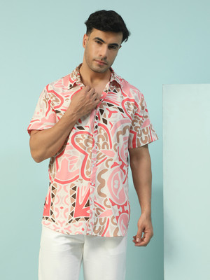 OXOLLOXO Men Printed Casual Pink Shirt