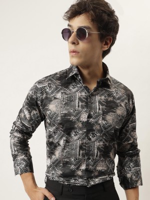 himanier Men Floral Print Casual Black, Beige, Grey Shirt