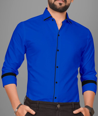 GLOBAL NOMAD Men Solid Casual Light Blue Shirt