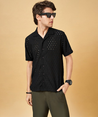 YU by Pantaloons Men Self Design Casual Black Shirt