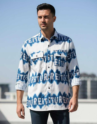 JKBRAN Men Printed Casual White, Blue Shirt