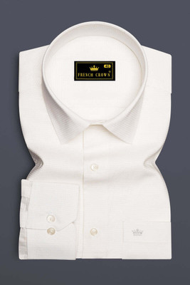 french crown Men Solid Formal White Shirt