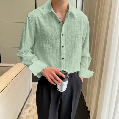 Lovingvibe Creation Men Self Design Formal Light Green Shirt