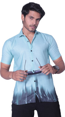 AITAVIKOVERSEAS Men Dyed/Ombre Casual Light Blue Shirt