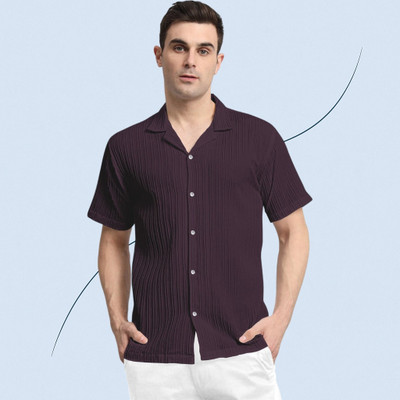 A Vebnor Men Self Design Casual Purple Shirt