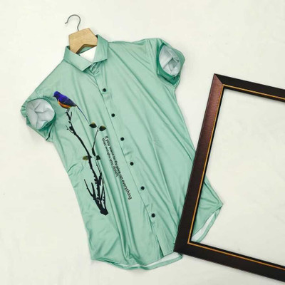SHFASHION Men Printed Casual Green Shirt