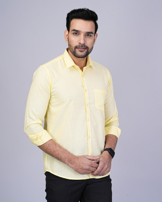 BlackLilly Men Solid Formal Yellow Shirt