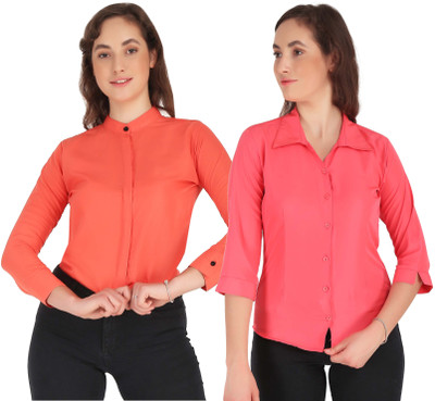 Mamnoon Women Solid Casual Cream Shirt(Pack of 2)