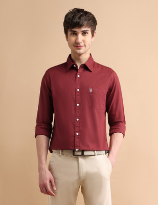 U.S. POLO ASSN. Men Solid Casual Maroon Shirt