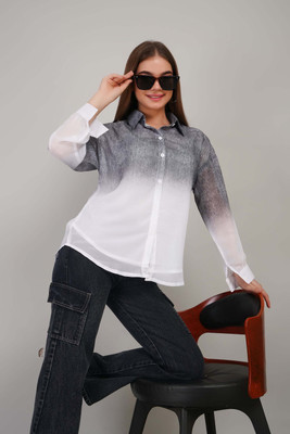 Gul West Women Solid Casual Black, White Shirt