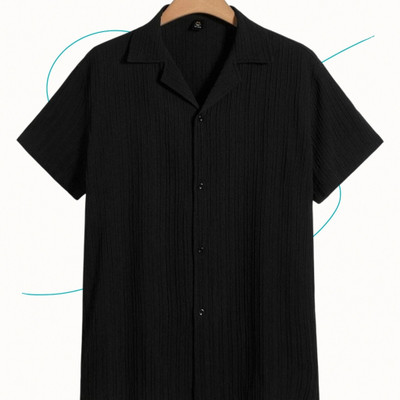 A DEEMOON TREND Men Self Design Casual Black Shirt