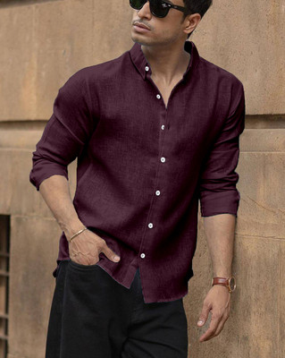 Yanthhi Men Solid Casual Purple Shirt