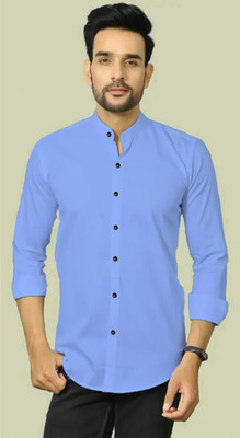 snkv trend Men Solid Casual Light Blue Shirt