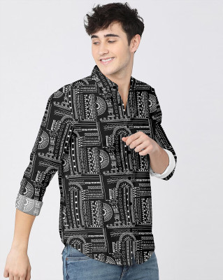 HASINI Fashion Men Printed Casual Black Shirt