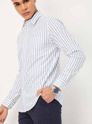 Common Men Men Striped Formal White Shirt