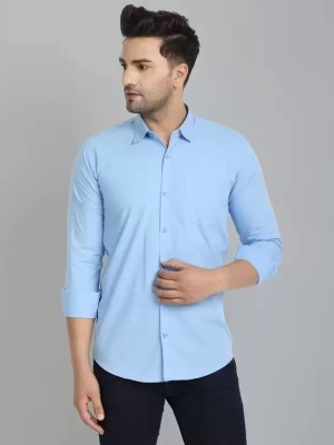 SEIGE Men Solid Casual Light Blue Shirt