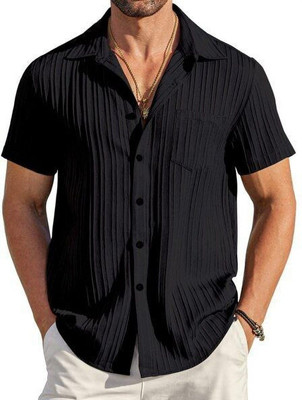 GCFAB Men Self Design Casual Black Shirt