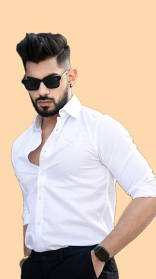 isuelfeb Men Solid Casual White Shirt