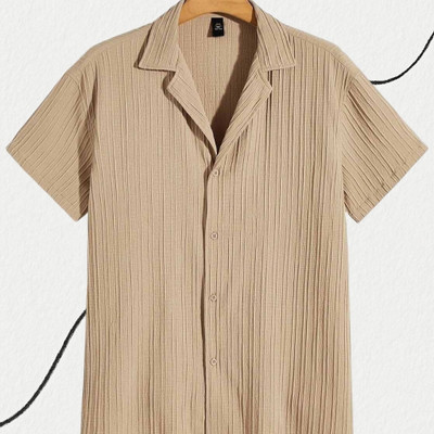 Look Trendy Men Self Design Casual Cream Shirt