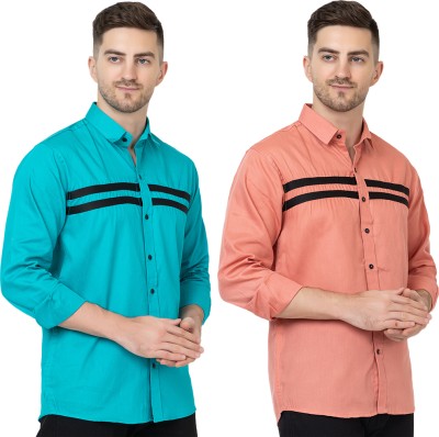 Modernity Men Self Design Casual Black, Pink, Light Blue Shirt(Pack of 2)